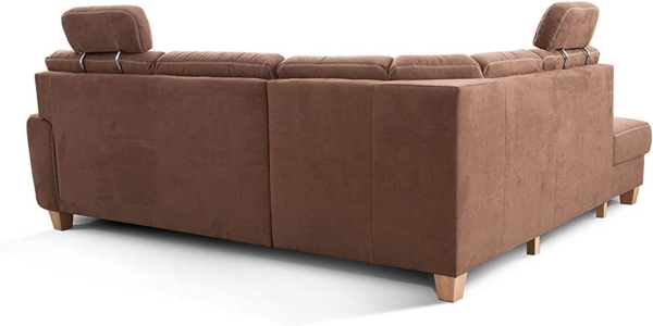 Cavadore Ecksofa Wisconsin mit Bettfunktion / Schlafsofa mit Federkern / Inkl. 2 Kopfstützen + Stauraum / Landhausstil / Holzfüße in Buche / Mikrofaser / 248 x 88 x 215 cm / Braun Bild 6