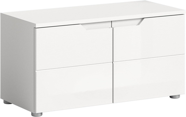 xonox. home - Sitzbank Solero 80 x 43 x 37 cm in Front weiß Hochglanz Tiefzieh Korpus weiß - Garderobenbank Flurbank Truhe - modern, praktisch und funktional