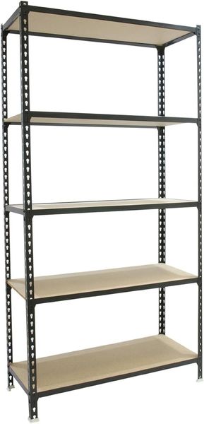 Simon Rack Metallregal, 5 verstellbare Holzböden, 200 kg Biegepunkt, 2000 x 1200 x 300 mm, Lagerregal, ohne Schrauben, Anthrazit/Holz - Maderclick