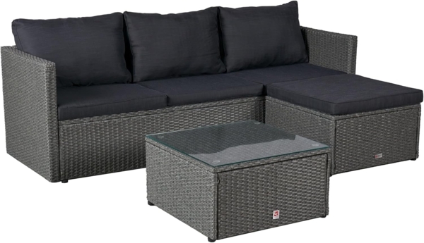 LC Garden Gartenlounge-Set Loungino« Poly Rattan Balkon Lounge Set Sofa + Hocker +Tisch Set, (Loungeset, 3-tlg, Set 3 tlg), Polsterung: Schaumstoff (waschbar bei 30 Grad)