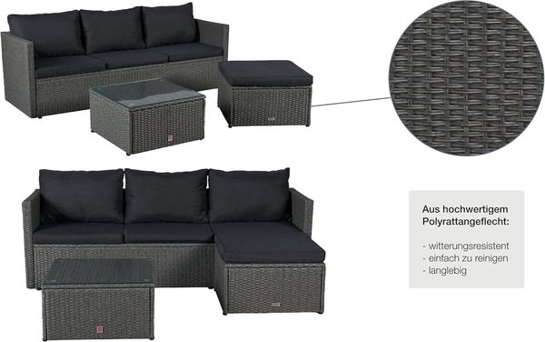 LC Garden Eckbankgruppe »Loungino« Gartenset Lounge mit Tisch + Hocker Gartenlounge Balkonset Bild 4
