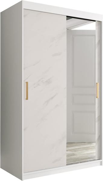 Kleiderschrank Kamoga T2 120 (Weiß / Marmor Weiß + Gold, mit Schubladen)