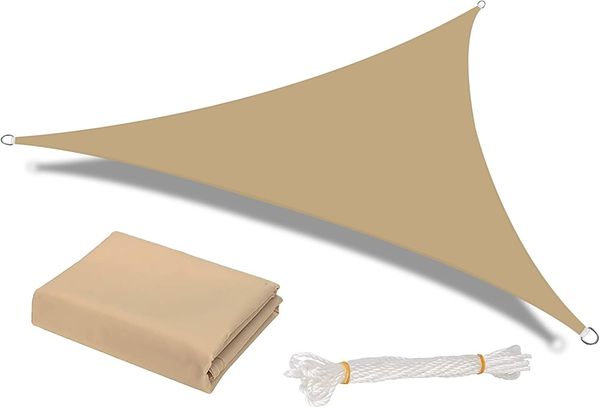 HEYOMART Sonnensegel Dreieck 3,6 x 3,6 x 3,6 m Wasserdicht Sonnenschutz inkl Befestigungsseile PES Polyester mit UV Schutz für Garten Terrasse Camping, Sand