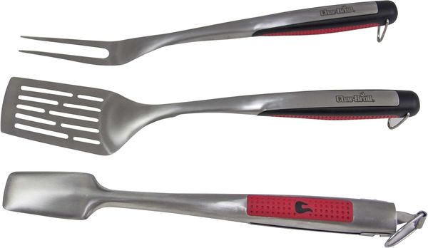 Char-Broil 140 767 - Comfort Grip 3-teiliges Grillbesteck, Edelstahl.