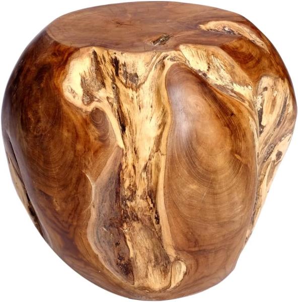 Hocker Teakholz rund massiv Holz Kugel Holzhocker Natur Wurzelholz