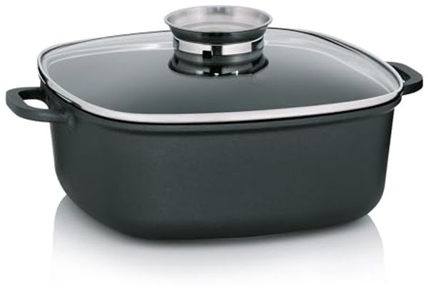 Kela Kerros Aluguss Servierpfanne mit Deckel | 28x28x11 cm | Antihaftbeschichtung | 6L Fassungsvermögen | Für alle Herdarten inkl. Induktion | Backofenfest bis 230°C