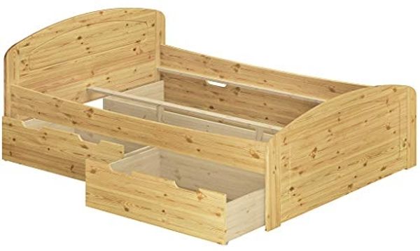 ERST-HOLZ Bett Funktionsbett 200x200 Kiefer mit 3 Bettkästen ohne Rost, Kieferfarblos lackiert