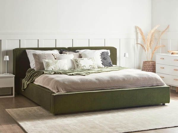 Bett mit Lattenrost LINARDS 180 x 200 cm Bouclé Dunkelgrün Bild 2