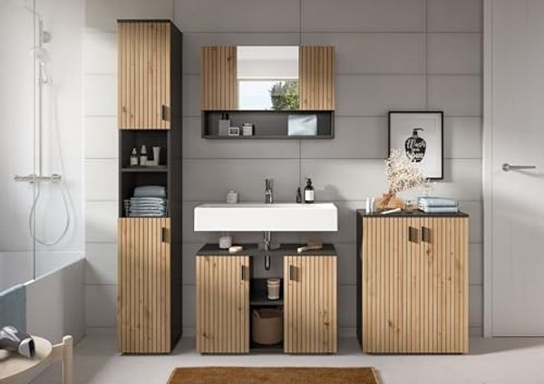Badezimmer-Set >Mone< in Basalt / Artisan Oak - 200x192x30cm (BxHxT)