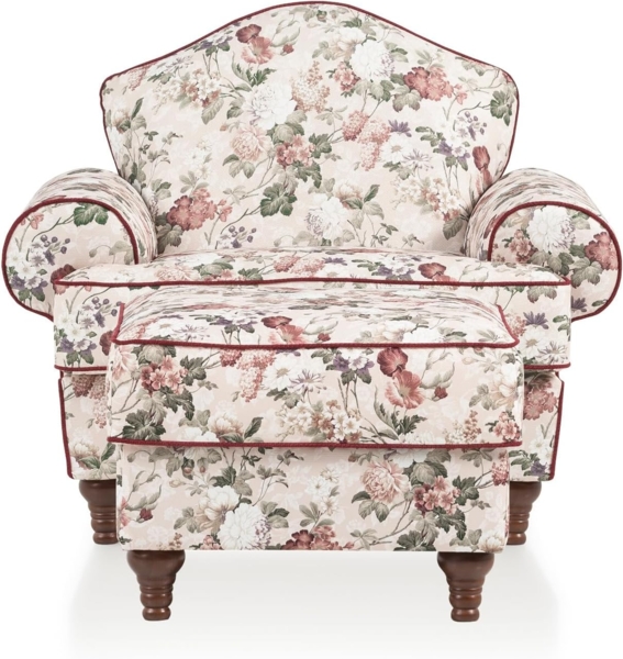 Sessel Elita in creme Landhaus Blumen Set inkl. Hocker