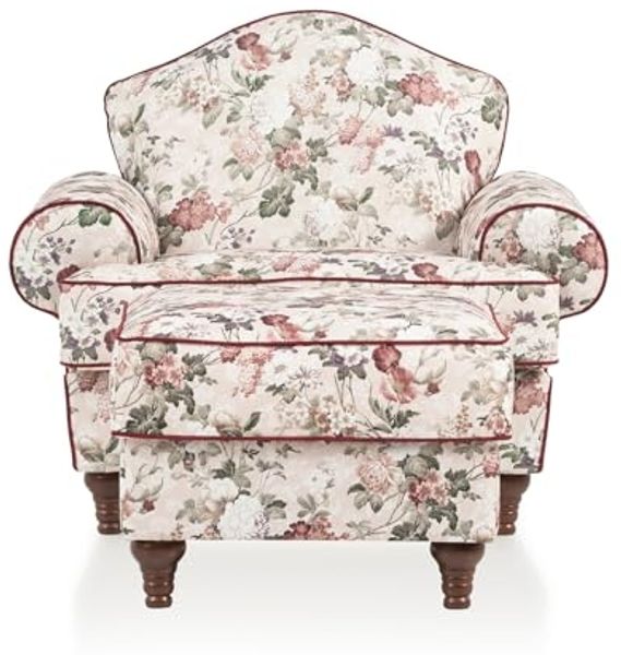 Sessel Elita in creme Landhaus Blumen Set inkl. Hocker