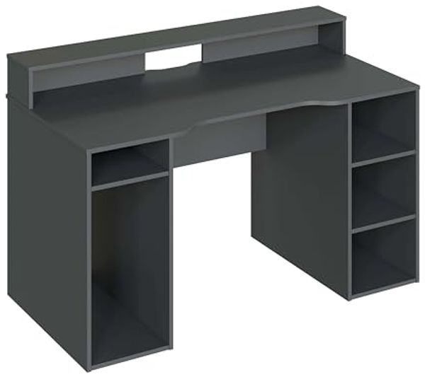Habitdesign Ozone, Gamertisch, Computertisch, Finish in Anthrazit, Maße: 136 cm (L) x 67 cm (B) x 73-88 cm (H).