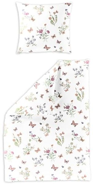 Bettwäsche Bierbaum Mako Satin 6117-10 Schmetterling Blumen 135x200