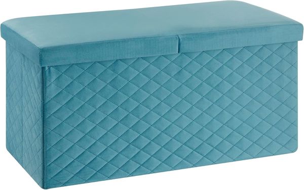 Baroni Home Faltbare Samttruhe, Aufbewahrungsbank, Loungehocker, Fußhocker Truhe, 76 x 38 x 38 cm, Petrolblau