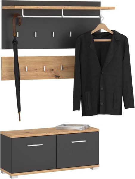 IDIMEX Wandgarderobe BILBAO, Garderobenset Flurgarderobe Sitzbank Kosmos Grau