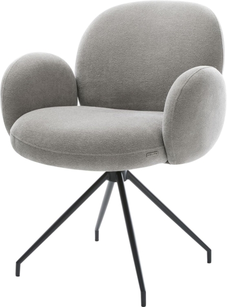 Esszimmerstuhl Nube-Flex mit Armlehnen Strukturstoff Soft Grau Kreuzgestell konisch Schwarz Taschenfederkern