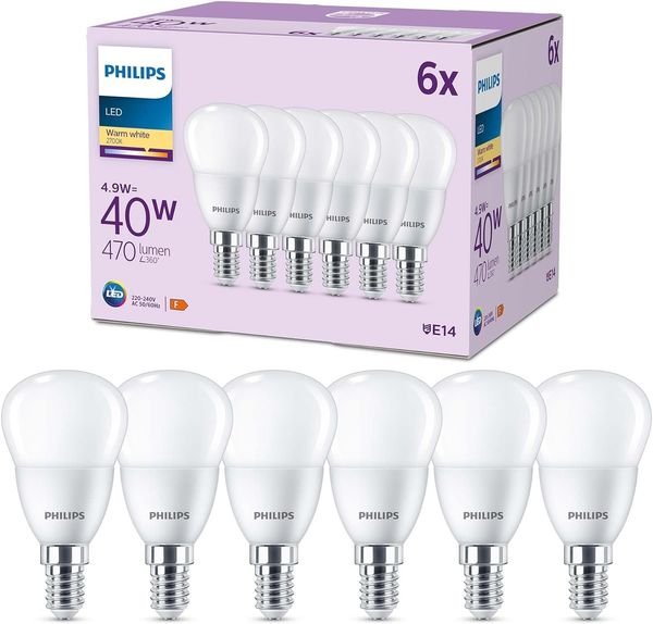 Philips LED classic Lampe 40W E14 Tropfe Warmw 470lm matt 6erP