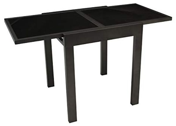 Balkon-Ausziehtisch TORINO 65/130x65 cm, Aluminium anthrazit + Glas schwarz