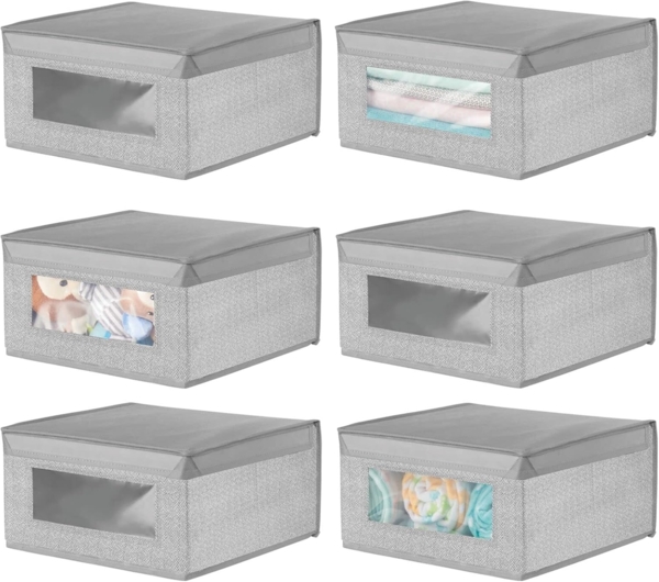 Aufbewahrungsbox stapelbare Stoffbox mDesign Deckel + Sichtfenster 6er Set grau