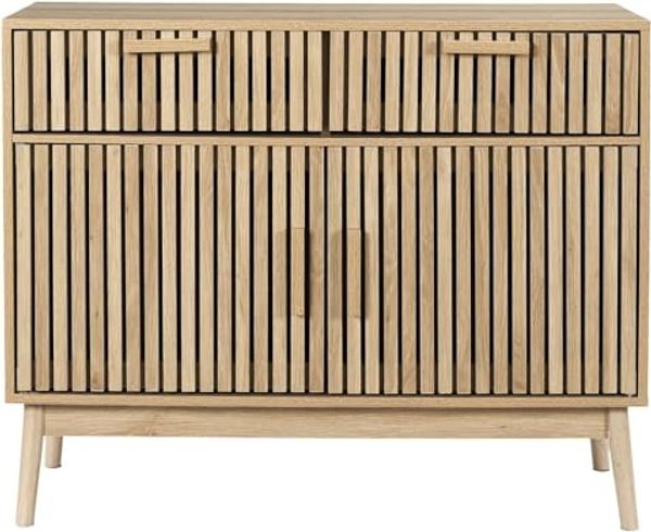 HOME DECO FACTORY, HD0091, Holz-Sideboard im modernen Design mit 2 Schubladen und Doppeltür, ideal für Aufbewahrung und Dekoration, Maße 100 x 35 x 80 cm, braune Farbe