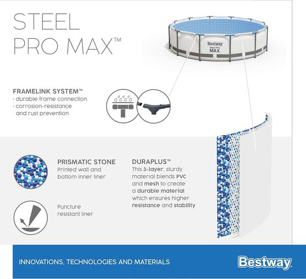Bestway Steel Pro MAX Frame Pool Komplett-Set mit Filterpumpe Ø 549 x 122 cm, lichtgrau, rund Bild 17