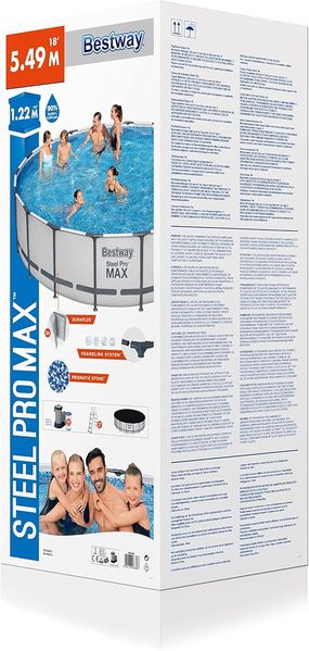 Bestway Steel Pro MAX Frame Pool Komplett-Set mit Filterpumpe Ø 549 x 122 cm, lichtgrau, rund Bild 3