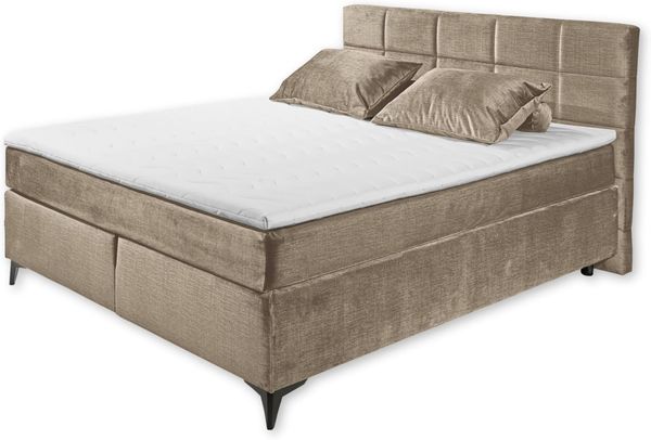 Stella Trading NAVARRA 6 Boxspringbett 160x200, Stone - Bequemes Doppelbett mit 7-Zonen-Federkern Matratze & Kaltschaum Topper - 163 x 113 x 210 cm (B/H/T)