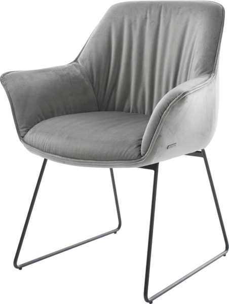Esszimmerstuhl Keila-Flex mit Armlehnen Samt Grau Kufengestell Schwarz
