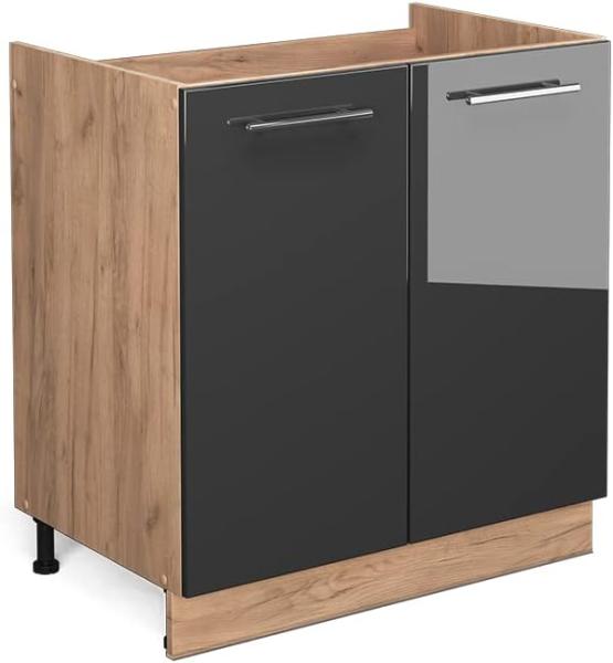 Vicco Küchenschrank Küchenmöbel Fame-Line modern Küche Einbauküche Küchenzeile Blende Unterschrank Hochschrank Hängeschrank Hochglanz (Eiche-Anthrazit, Spülenunterschrank 80 cm)