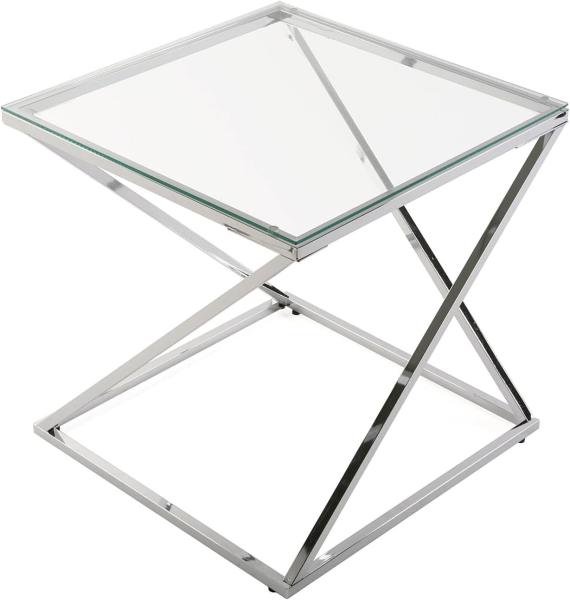 Versa Trento Beistelltisch für das Wohnzimmer, Schlafzimmer oder die Küche. Moderner, niedriger Tisch , , Maßnahmen (H x L x B) 51 x 51 x 51 cm, Glas und Metall, Farbe: Silber