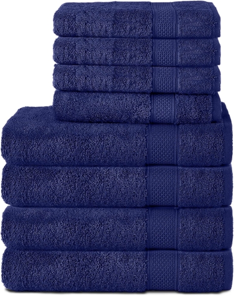 Komfortec 8er Handtuch Set aus 100% Baumwolle, 4 Badetücher 70x140 und 4 Handtücher 50x100 cm, Frottee, Weich, Towel, Groß, Navy Blau