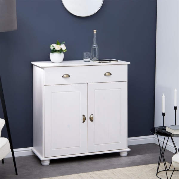 IDIMEX Kommode Vertiko Colmar, Highboard mit 1 Schublade und 2 Türen in Kiefer massiv weiß Bild 2