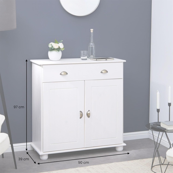 IDIMEX Kommode Vertiko Colmar, Highboard mit 1 Schublade und 2 Türen in Kiefer massiv weiß Bild 8