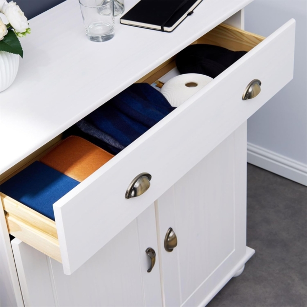 IDIMEX Kommode Vertiko Colmar, Highboard mit 1 Schublade und 2 Türen in Kiefer massiv weiß Bild 6