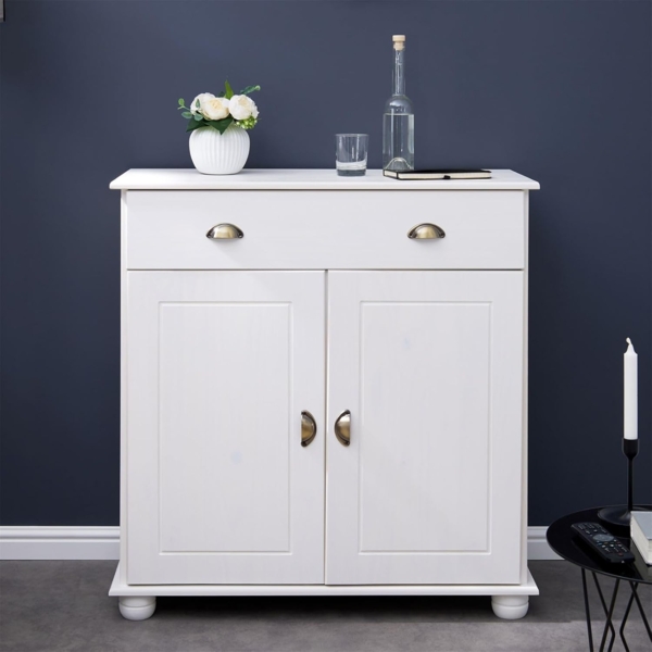 IDIMEX Kommode Vertiko Colmar, Highboard mit 1 Schublade und 2 Türen in Kiefer massiv weiß Bild 3