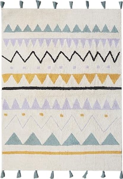 Kinderteppich Baumwolle beige grün 140 x 200 cm geometrisches Muster Kurzflor ZAYSAN