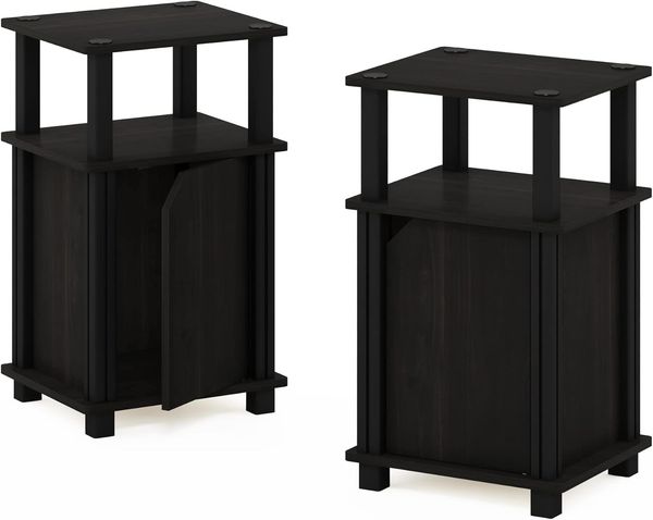 Furinno Just Beistelltisch/Sofatisch/Nachttisch mit 3 Ebenen, Holzwerkstoff, Espresso/Schwarz, 3-stufiger 2er-Set