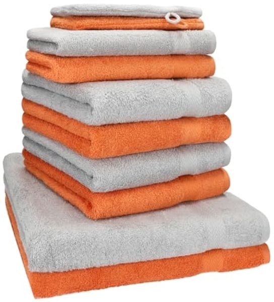 Betz Handtuch Set 10-tlg. Premium Farbe Orange und Silbergrau, 100% Baumwolle (Set, 10-St)