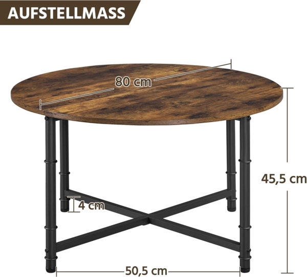 Yaheetech Couchtisch Runder Kaffeetisch mit Einstellbarer Schutzfüße Beistelltisch Sofatisch Wohnzimmertisch im Industriellen Stil Rustikal-Braun Bild 3