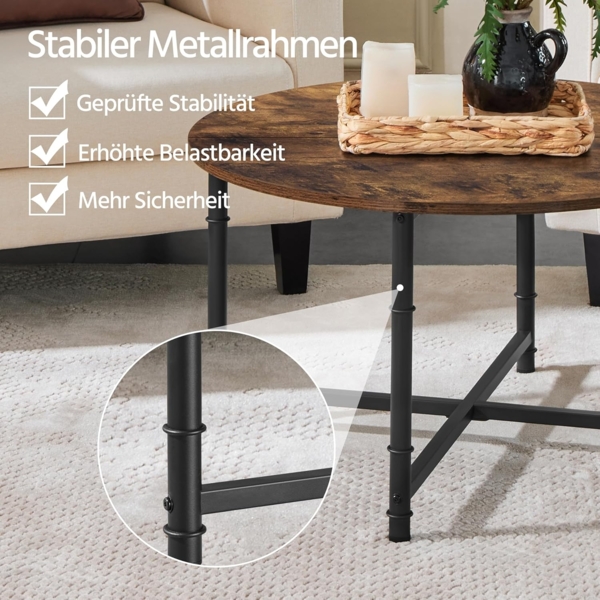 Yaheetech Couchtisch Runder Kaffeetisch mit Einstellbarer Schutzfüße Beistelltisch Sofatisch Wohnzimmertisch im Industriellen Stil Rustikal-Braun Bild 7