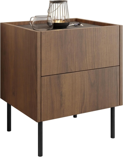 Nachttisch Tewos S40 S2 (Farbe: Nuss Warmia / Nuss Warmia + Marmor Schwarz)