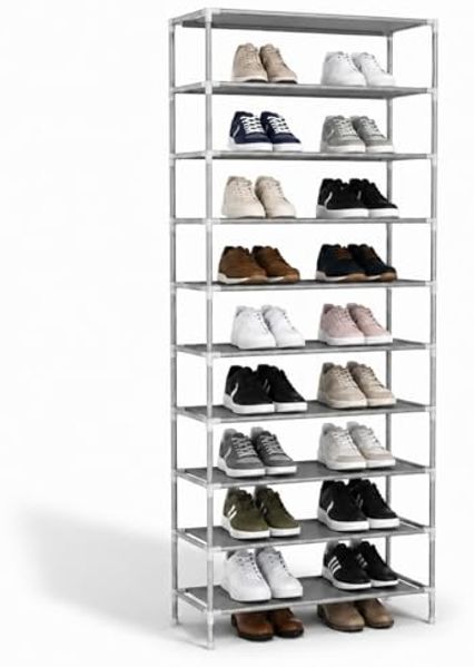 YaLiva_Decor® Schuhregal Höhenverstellbar, Aufbewahrungssystem für bis 35 Paar Schuhe, Metall grau, 55 x 27 x 155 cm