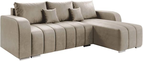 Ecksofa Kojos, Manila 02 Samt beige, mit Schlaffunktion, beidseitig montierbar