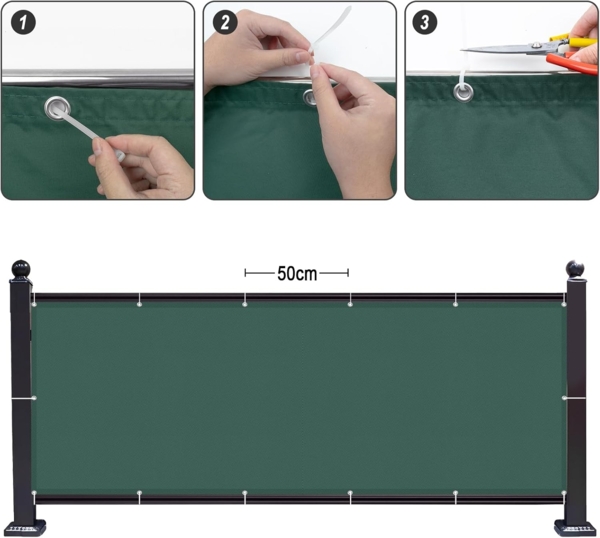 SUNNY GUARD Balkon Sichtschutz 50x200 cm Balkonverkleidung Balkonabdeckung Balkonumspannungen,UV-Schutz,Wind und wasserdicht,Geeignet für Balkon,Garten,mit Kabelbinder,Verde,Benutzerdefinierte Bild 4