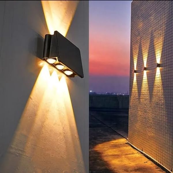 Arnusa LED Außen-Wandleuchte Solar Wandleuchte Wandlampe Solarleuchte Up-Down helle Außenleuchte, Dämmerungsschalter, LED fest integriert, warmweiß, starker Akku mit großen Panel