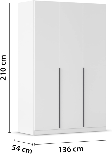 Rauch Möbel Alabama, Kleiderschrank, Garderobenschrank, 3-türig, Zubehör Basic, 2 Kleiderstangen, 2 Einlegeböden, Farbe Weiß, Griff Grau metallic, 136 x 210 x 54 cm Bild 3
