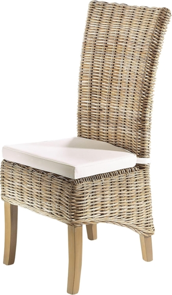 Kobolo Rattanstuhl NEWPORT Stuhl Hochlehner Rattan grau mit Kissen (kubu grey)