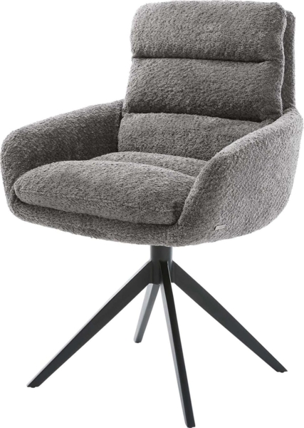 Drehstuhl Abelia-Flex mit Armlehnen Bouclé Grau Kreuzgestell breit Schwarz 360° drehbar Wippfunktion