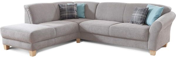 CAVADORE Ecksofa Gootlaand / Große Sitzecke im Landhausstil inkl. praktischer Vorziehfunktion und Bettkasten / Mit Federkern-Polsterung / 257 x 84 x 212 / Hellgrau