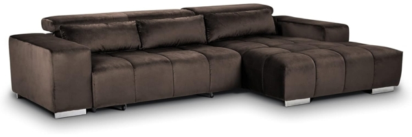 Mivano Ecksofa Orion / Große Eckcouch mit XL-Recamiere inkl. Relaxfunktion, Kopfteilfunktion und Kissen / 307 x 73 x 186 / Velours, Braun Bild 6